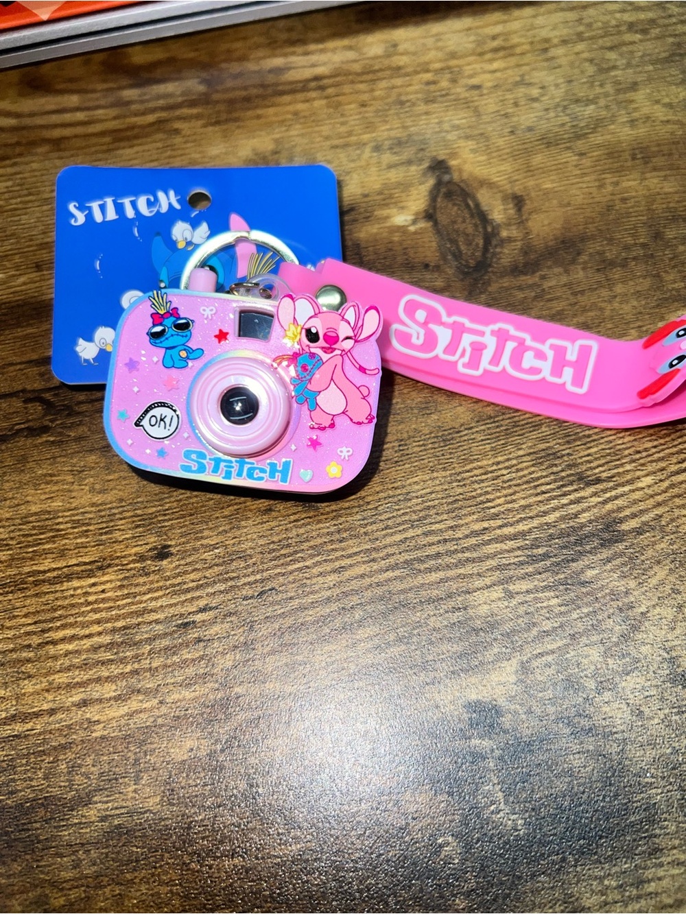 Pink Stitch Kids Camera Keychain with Wrist Strap